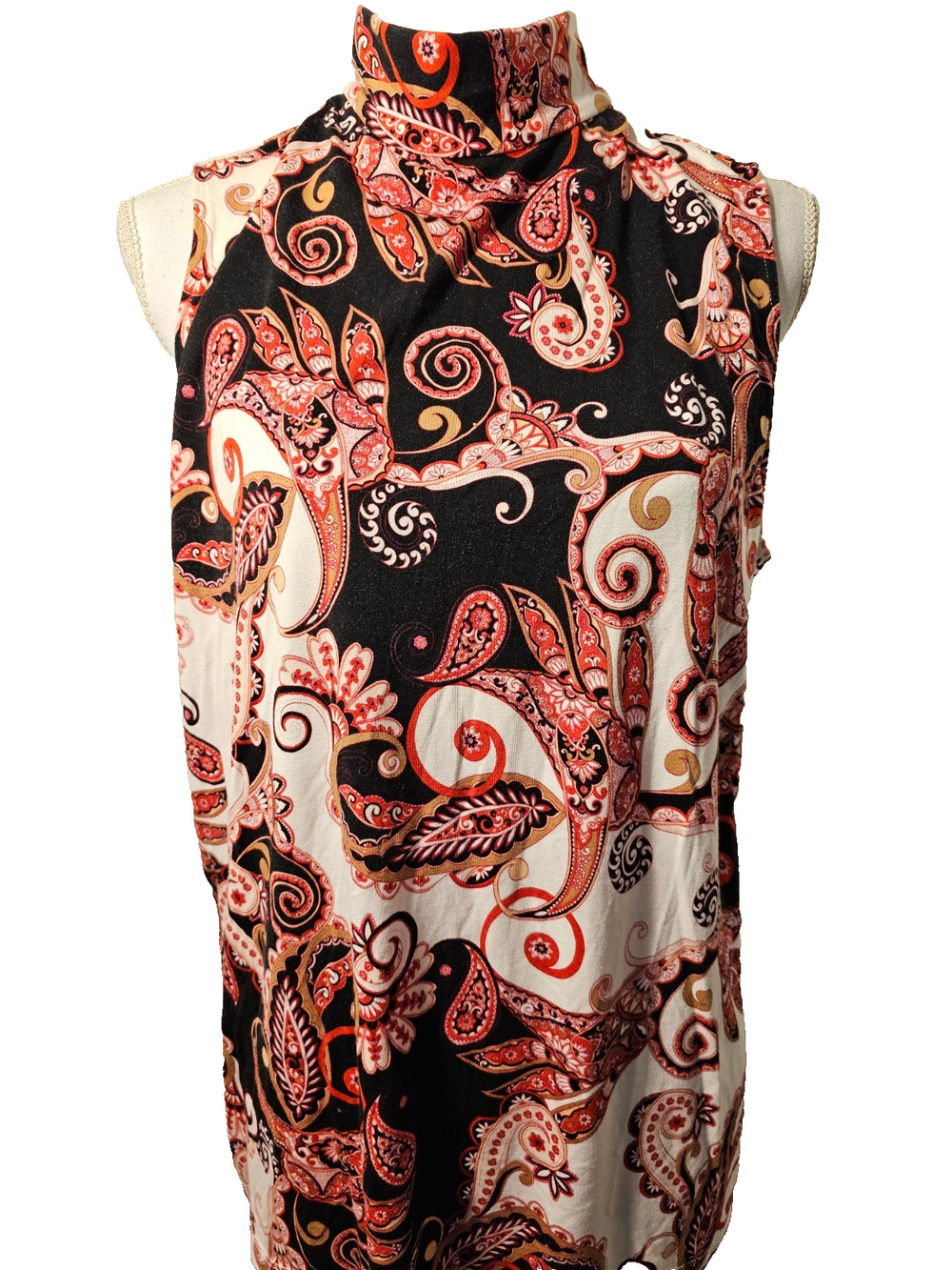 Chico’s Womens Red White Slinky Knit Mock Neck Sleeveless Top Size 3 XL 16
